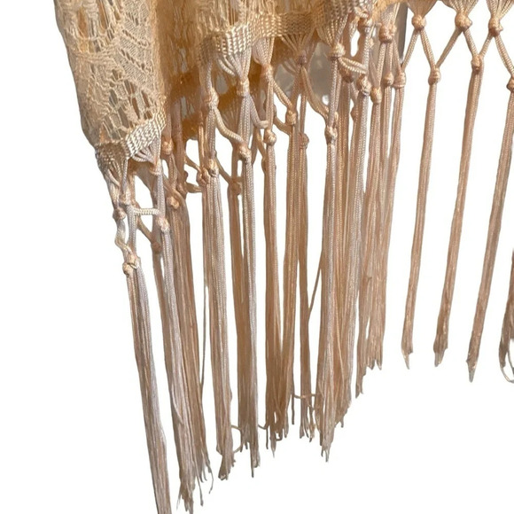 cream lace fringe shawl wrap cover up kimono duster 70s inspired boho western - Picture 3 of 4